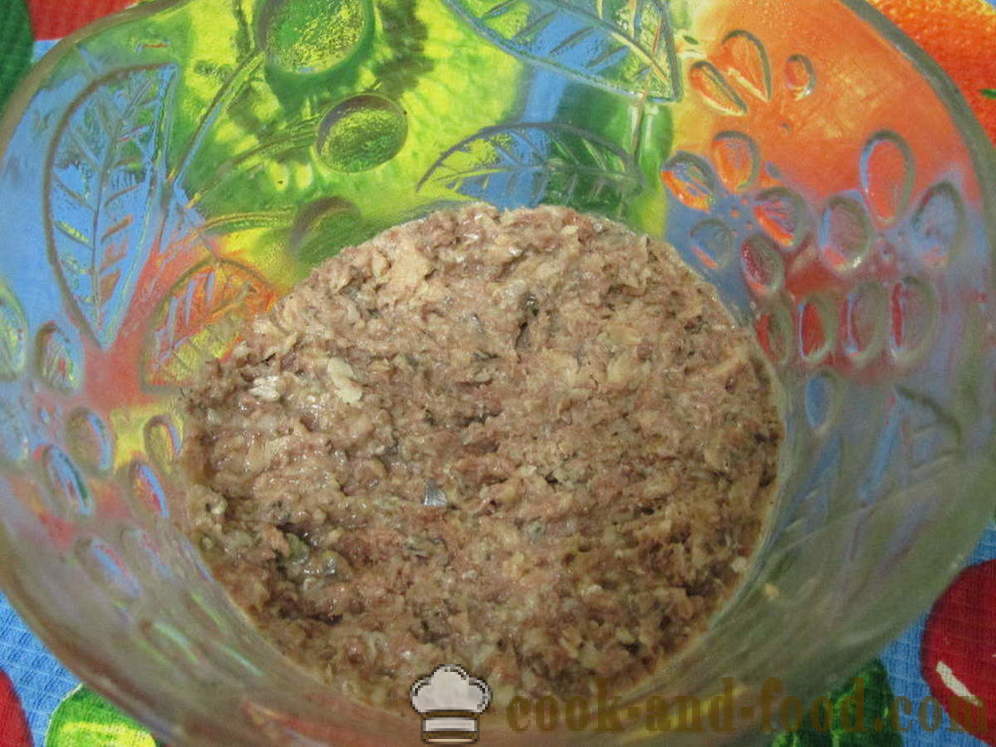 Mimosa Salat mit Konserven und Schmelzkäse - wie einen Salat mit Mimosa Canned ohne Öl herzustellen, Schritt für Schritt Rezept Fotos