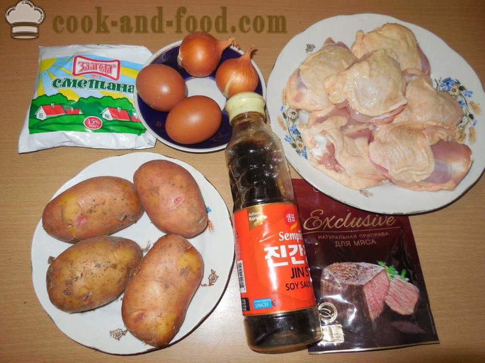 Hähnchenschenkel mit Kartoffeln im Ofen - wie ein leckeres Hühnchen kochen Schenkel mit Kartoffeln, einen Schritt für Schritt Rezept Fotos
