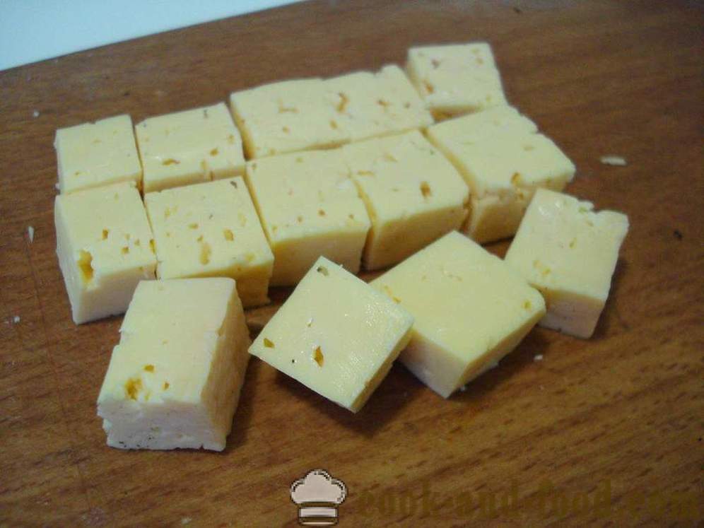 Hähnchenschnitzel mit Kürbis und gefüllt mit Käse in multivarka - wie Huhn Koteletts in multivarka zu kochen, Schritt für Schritt Rezept Fotos