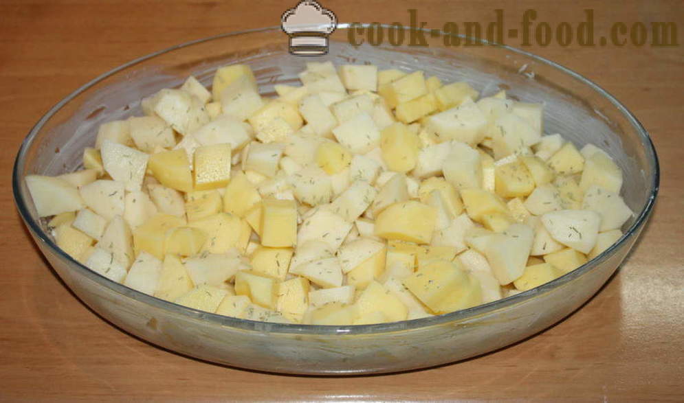 Gebackene Kartoffeln mit Pilzen in Rahmsoße - wie Kartoffeln kochen mit Pilzen in dem Ofen, mit einem Schritt für Schritt Rezept Fotos