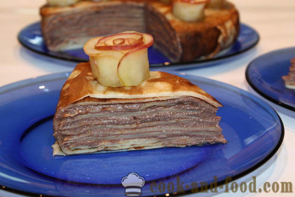 Pfannkuchentorte mit Frischkäse und Apfel Rosen - wie einen Pfannkuchen Kuchen mit Quark zu machen, einen Schritt für Schritt Rezept Fotos