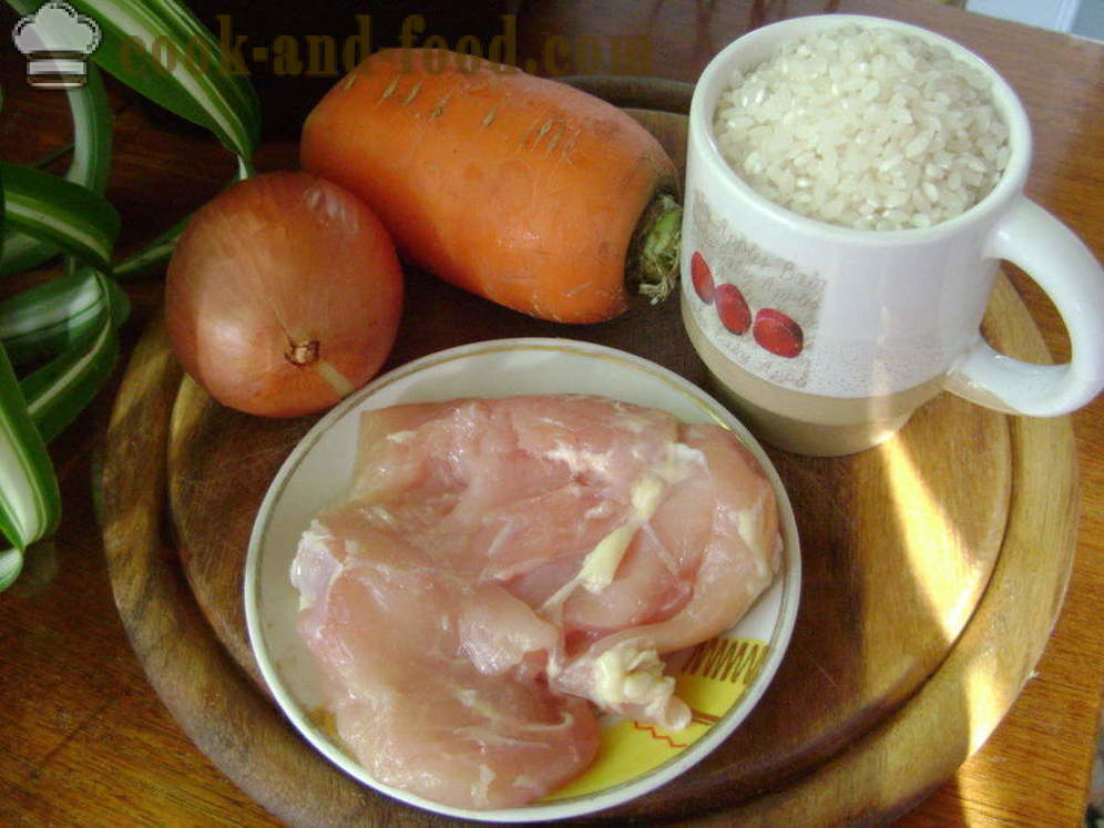 Pilaf mit Huhn in einer Pfanne - wie Risotto kocht mit Huhn, einen Schritt für Schritt Rezept Fotos