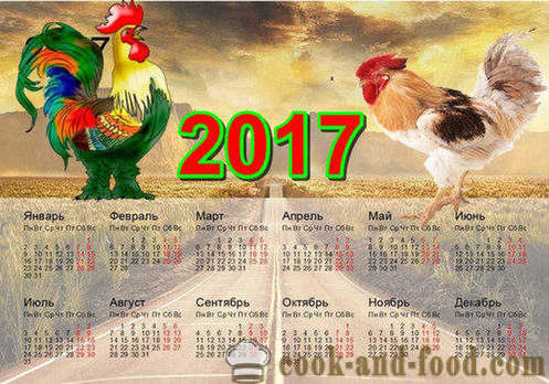 Kalender für 2017 Jahre des Hahns: download kostenlos Weihnachtskalender mit Schwänzen