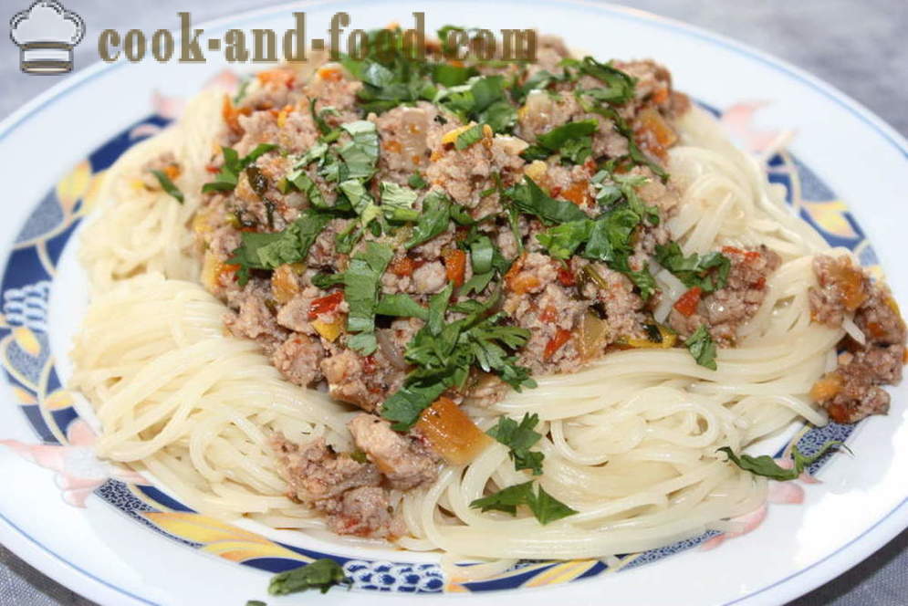 Spaghetti mit Bolognese-Sauce - wie Spaghetti Bolognese zu kochen, einen Schritt für Schritt Rezept Fotos