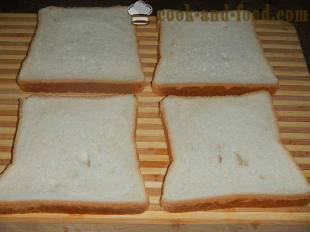 Hot Sandwiches mit Ei im Ofen - wie ein heißes Sandwich machen mit Ei, Wurst und Pilzen, Schritt für Schritt Rezept Fotos