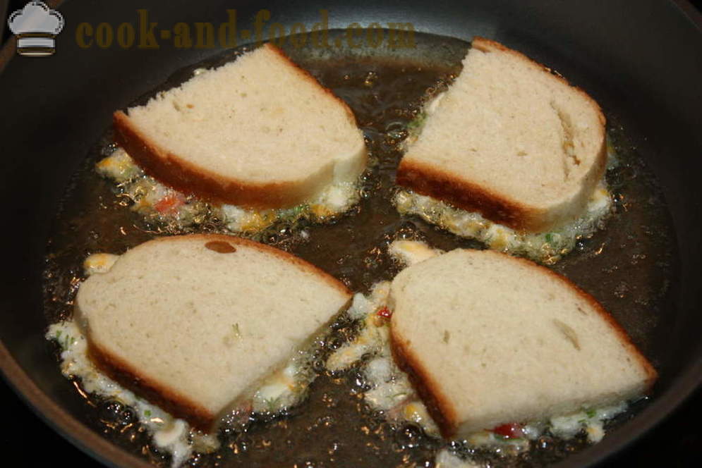 Hot Sandwiches mit Käse und Eiern - wie warme Sandwiches in der Pfanne zu machen, Schritt für Schritt Rezept Fotos
