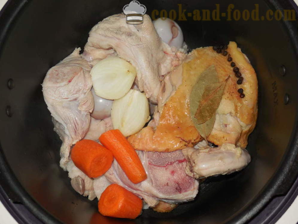 Hausgemachte Sülze Huhn ohne Gelatine - wie die Vorbereitung Sülze Huhn und Schwein multivarka-Herd, eine Schritt für Schritt Rezept Fotos