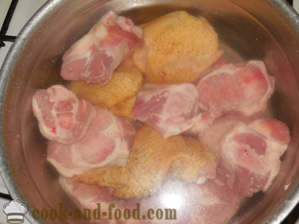 Hausgemachte Sülze Huhn ohne Gelatine - wie die Vorbereitung Sülze Huhn und Schwein multivarka-Herd, eine Schritt für Schritt Rezept Fotos