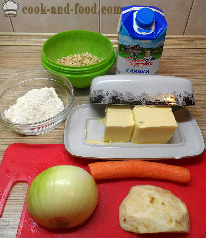 Kroketten unter Bechamelsauce im Ofen - wie man kocht Frikadellen mit Kartoffeln und Sahne Soße, Schritt für Schritt Rezept Fotos
