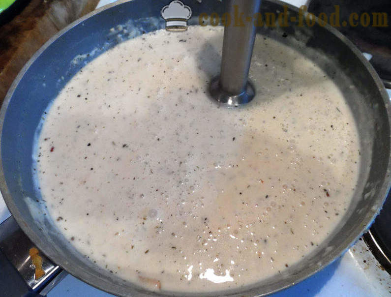 Kroketten unter Bechamelsauce im Ofen - wie man kocht Frikadellen mit Kartoffeln und Sahne Soße, Schritt für Schritt Rezept Fotos