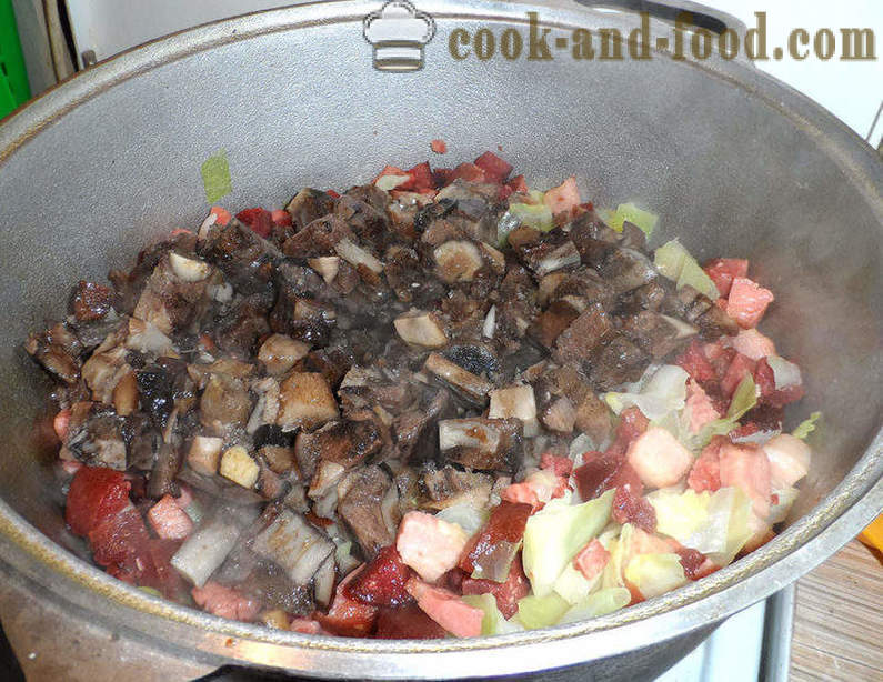 Bigus mit Kohl, Fleisch und Pilzen - wie man richtig Bigus kochen, einen Schritt für Schritt Rezept Fotos