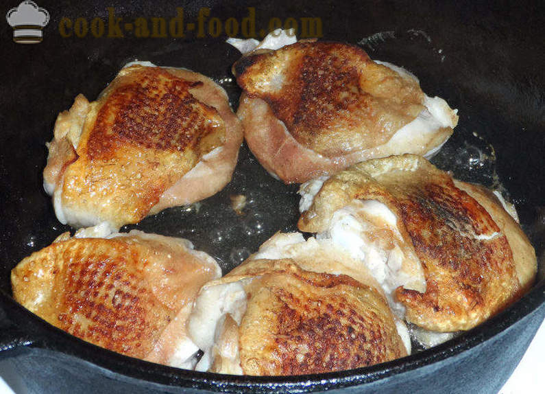 Hähnchen mit Champignons in Sahnesauce - wie Huhn kochen mit Pilzsauce, Schritt für Schritt Rezept Fotos