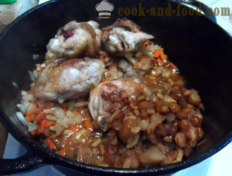 Hähnchen mit Champignons in Sahnesauce - wie Huhn kochen mit Pilzsauce, Schritt für Schritt Rezept Fotos