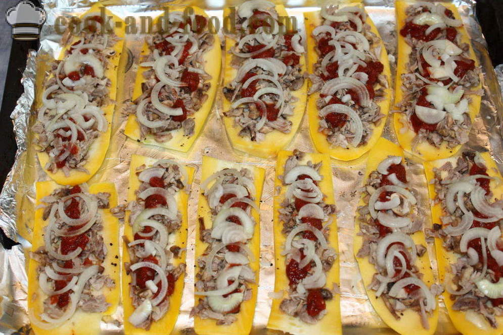 Gebackene Zucchini mit Fleisch und Käse - wie Zucchini backen Ofen, einen Schritt für Schritt Rezept Fotos
