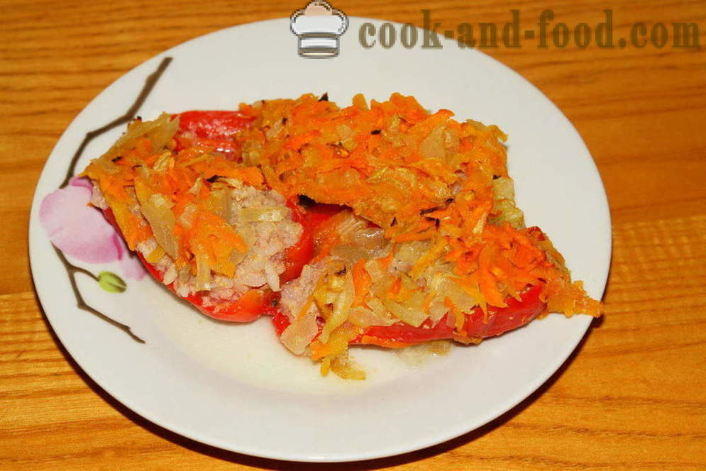 Diätetische gefüllte Paprika im Ofen gebacken - wie gefüllten Paprika kocht mit Fleisch und Reis, mit einem Schritt für Schritt Rezept Fotos