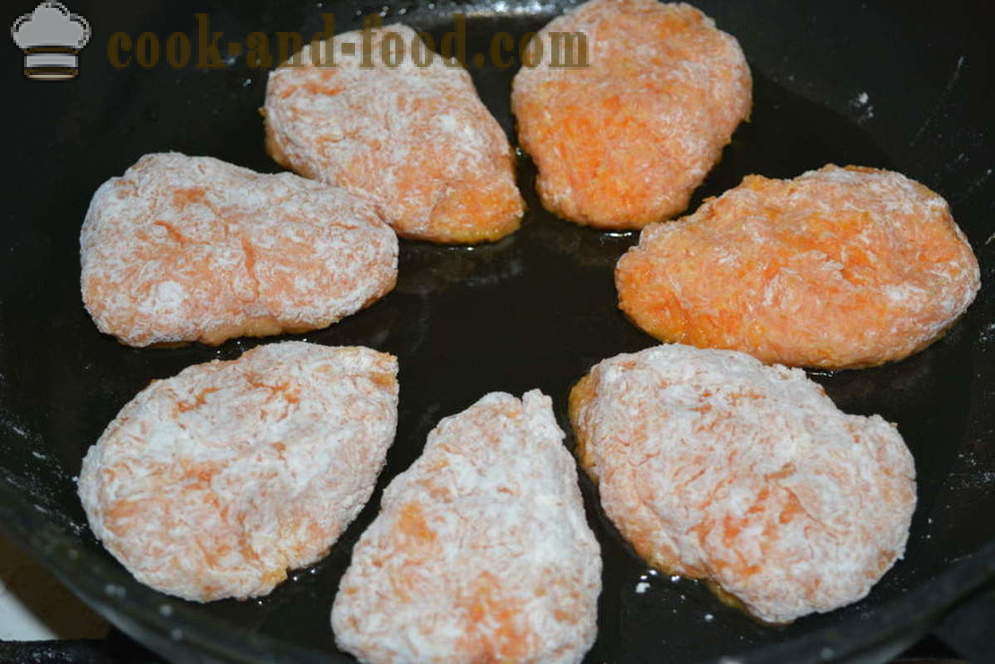Klassische Möhre Burger mit Grieß, wie im Kindergarten - wie Burger gekochte Karotten in der Pfanne kochen, Rezept mit Schritt für Schritt-Fotos