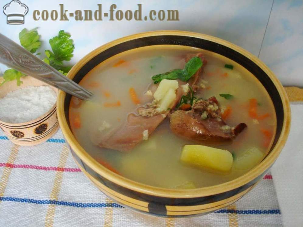 Millet Suppe mit Innereien von Gans - wie Suppe mit Hirse zu kochen, einen Schritt für Schritt Rezept mit Fotos