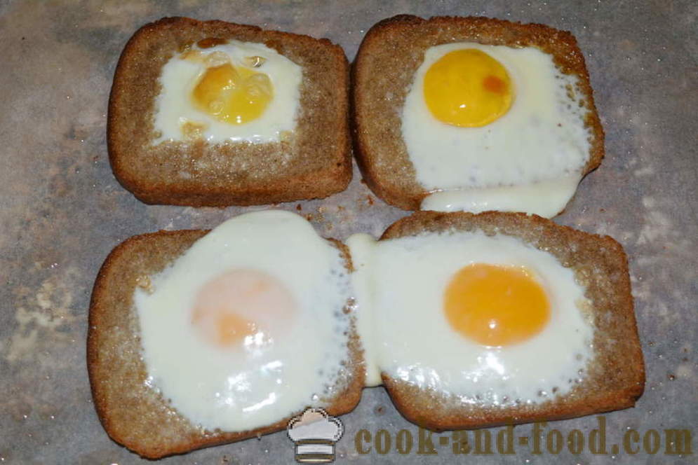 Brown Brot Toast mit Ei - wie der Toast Schwarzbrot im Backofen zu kochen, mit einem Schritt für Schritt Rezept Fotos