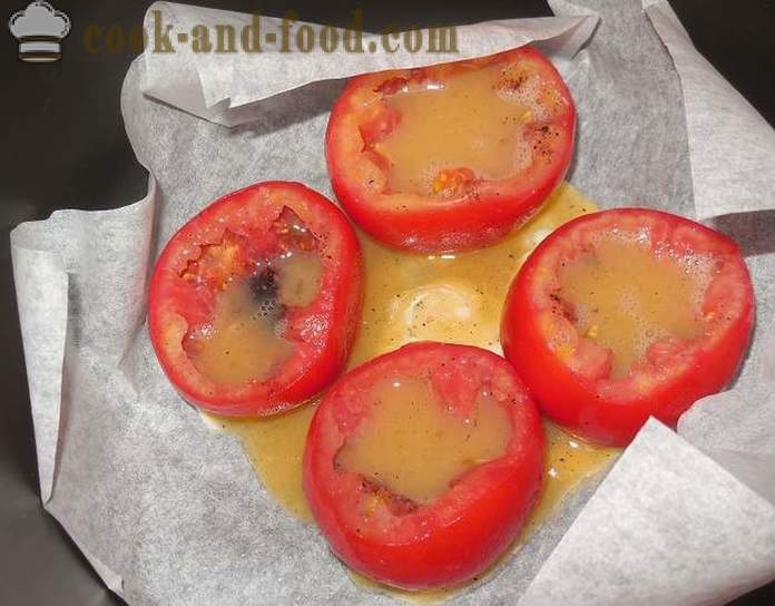 Original Rührei oder Tomaten in einer köstlichen Tomate mit Ei und Käse - wie Rührei, um zu kochen, Schritt für Schritt Rezept Fotos