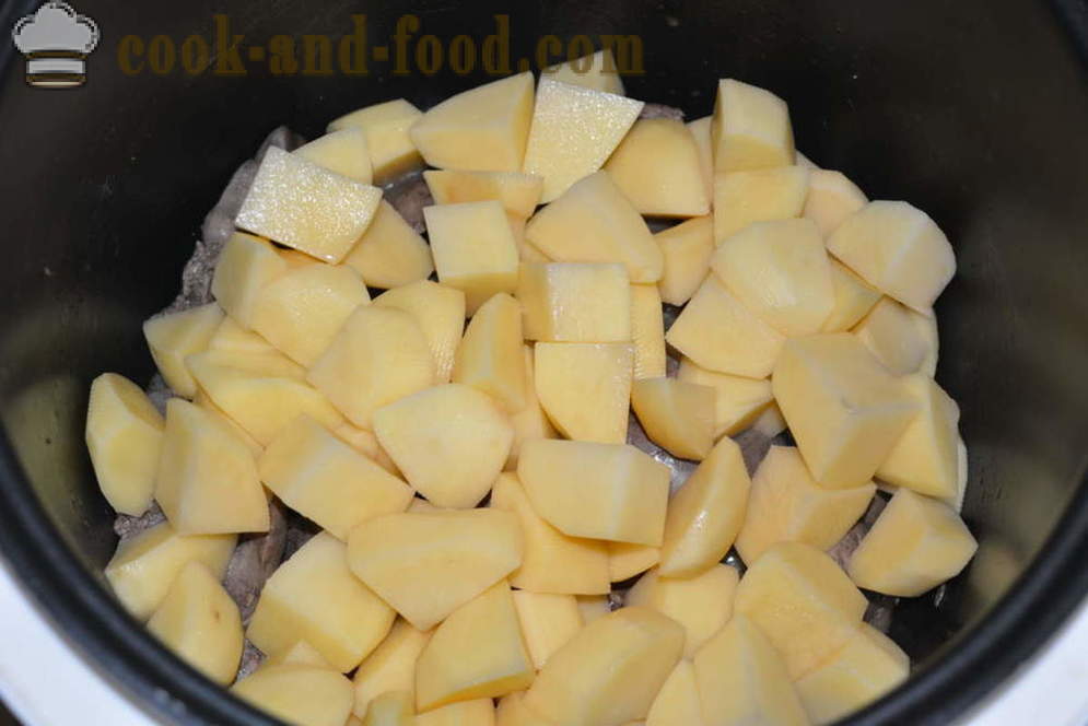 Zartes Hühnerleber mit Kartoffeln in multivarka - wie Kartoffeln mit Hühnerleber in multivarka zu kochen, Schritt für Schritt Rezept Fotos