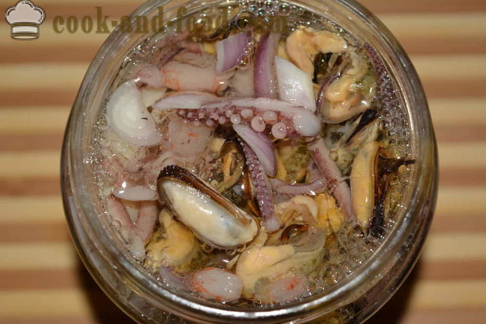 Marinierte Meeresfrüchtecocktail, sowohl im Laden - wie gefrorene Meeresfrüchte zu Hause beizen, Schritt für Schritt Rezept Fotos