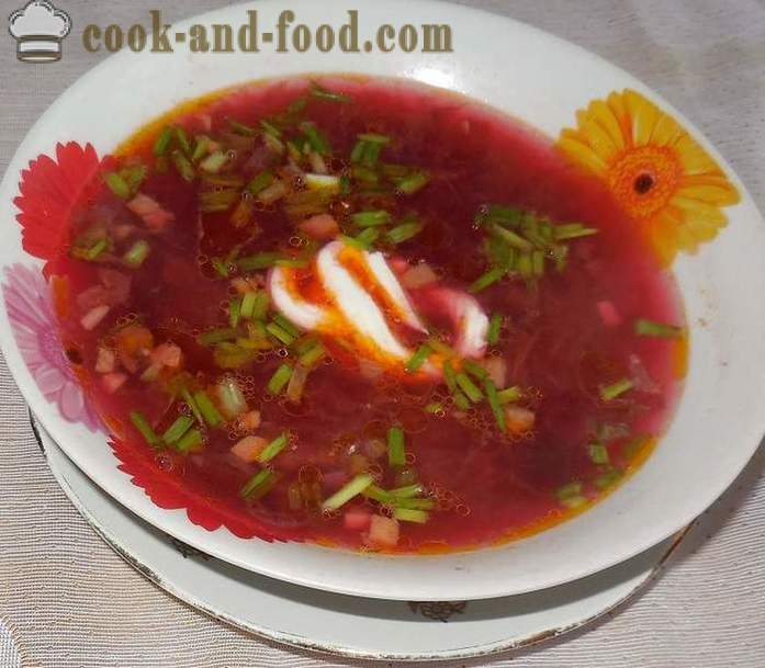 Klassisch, heiße Suppe Rote-Bete-Suppe mit Fleisch - wie Rote-Bete-Suppe zu kochen, einen Schritt für Schritt Rezept Fotos
