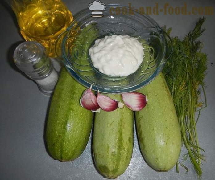 Gebratene Zucchini: Knoblauch, Mayonnaise und Dill - wie in der Pfanne köstlich gebratenen Zucchini zu kochen, Rezept mit Fotos, Schritt für Schritt