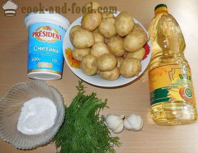 Junge Kartoffeln in multivarka mit saurer Sahne, Dill und Knoblauch - Schritt für Schritt Rezept mit Fotos als köstlichen neue Kartoffeln zu kochen
