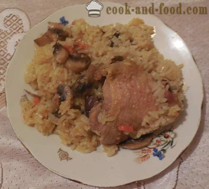 Reis mit Huhn und Pilzen in multivarka oder, wie man kocht Risotto in multivarka, Schritt für Schritt Rezept mit Fotos.