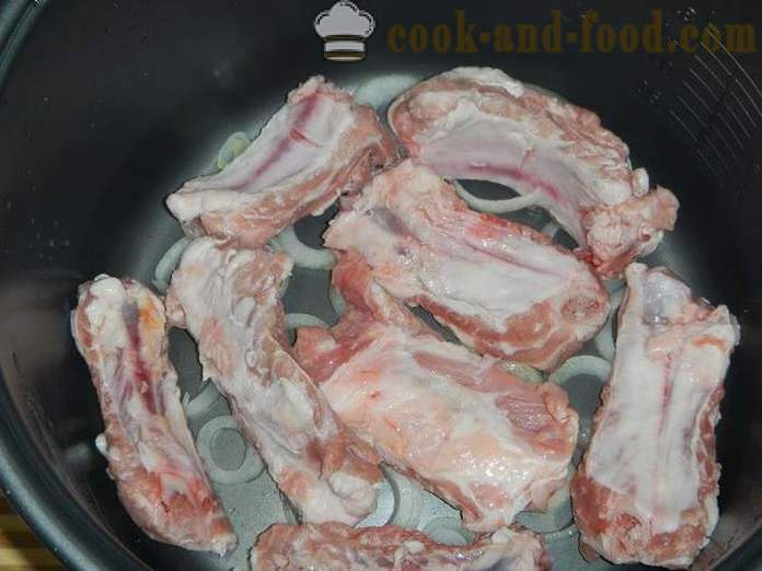 Schweinefleisch und knackig Reis in multivarka - wie Reis kochen mit Fleisch in multivarka, Schritt für Schritt Rezept mit Fotos.