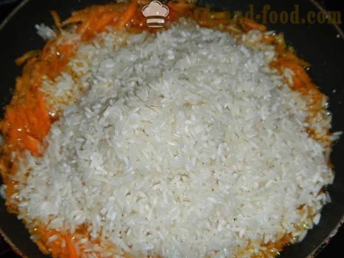 Schweinefleisch und knackig Reis in multivarka - wie Reis kochen mit Fleisch in multivarka, Schritt für Schritt Rezept mit Fotos.