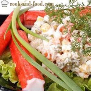 Krabbensalat - Rezept für einen klassischen und einfach, mit Fotos. Wie eine köstliche Krabbensalat kochen mit Mais, Reis und Gurke