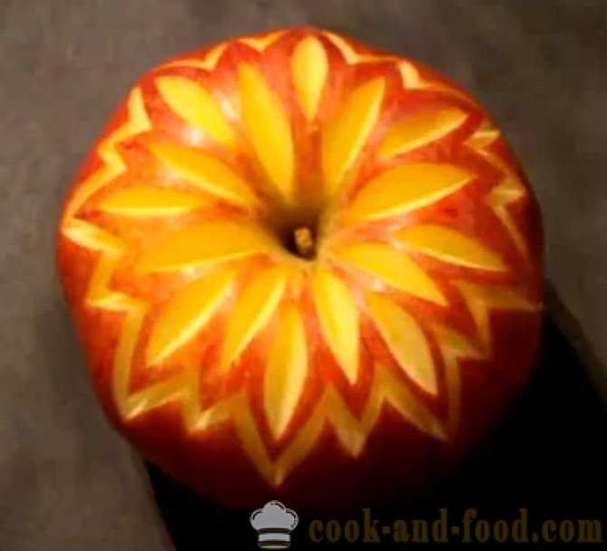 Obst Dekorationen für Geschirr, Kuchen, Tabelle oder Schnitzen aus einem Apfel mit einem Foto, Video
