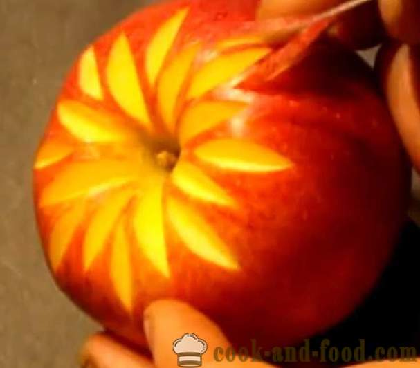 Obst Dekorationen für Geschirr, Kuchen, Tabelle oder Schnitzen aus einem Apfel mit einem Foto, Video
